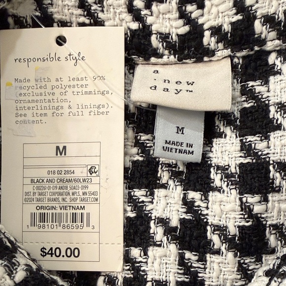 a new day Women's Long Sleeve Tweed Shacket - Black/Cream Houndstooth/NWT/M - Picture 7 of 11